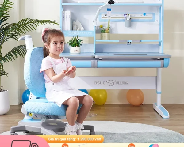 Bộ bàn ghế học sinh thông minh DA-12001PV1 + DA-8012V1 giá sách lớn