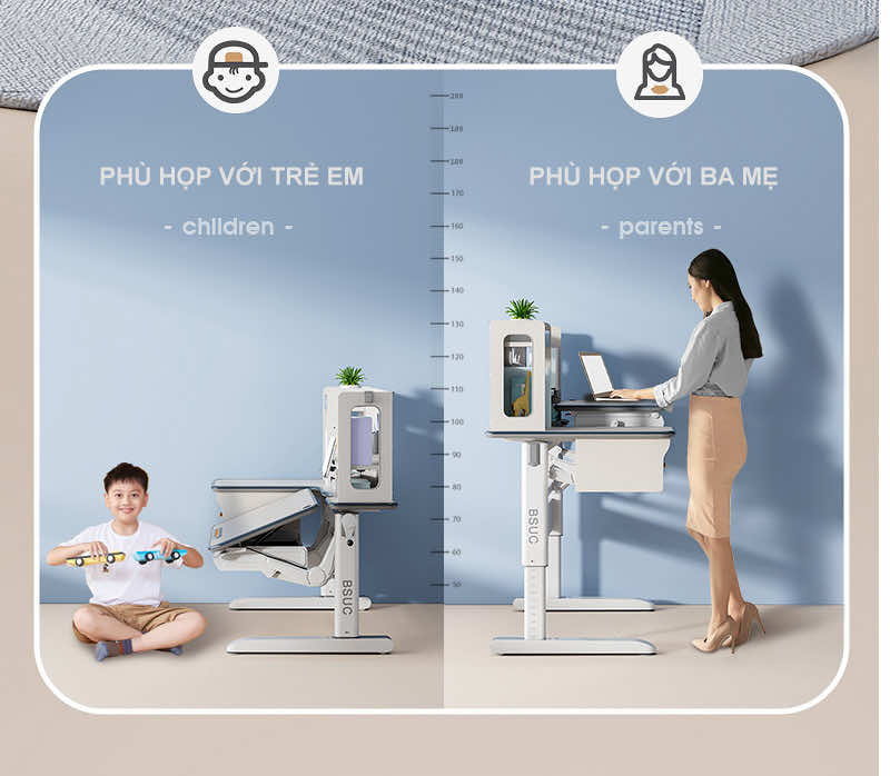 Bàn học chống gù chống cận cao cấp nâng hạ thủy lực BSUC