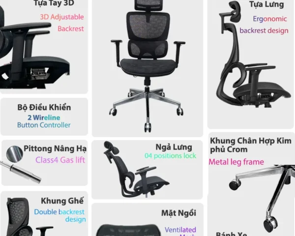 Ghế công thái học B-102A chân kim loại mạ crom